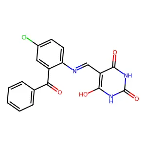 5-(((2-benzoyl-4-chlorophenyl)amino)methylene)pyrimidine-2,4,6(1H,3H,5H)-trione structure
