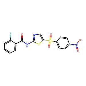 2-fluoro-N-[5-(4-nitrobenzenesulfonyl)-1,3-thiazol-2-yl]benzamide structure