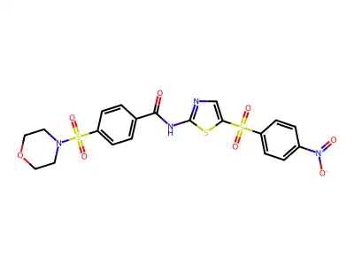 4-(morpholinosulfonyl)-N-(5-((4-nitrophenyl)sulfonyl)thiazol-2-yl)benzamide structure