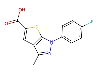 1-(4-fluorophenyl)-3-methyl-1H-thieno(2,3-c)pyrazole-5-carboxylic acid structure