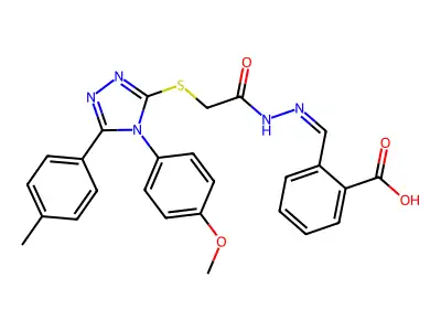 2-{(E)-[2-({[4-(4-methoxyphenyl)-5-(4-methylphenyl)-4H-1,2,4-triazol-3-yl]sulfanyl}acetyl)hydrazinylidene]methyl}benzoic acid structure