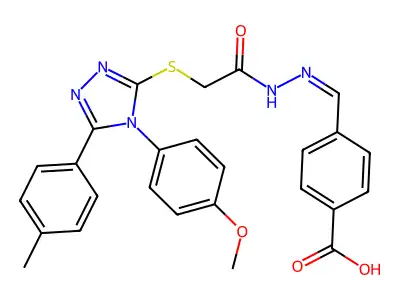 4-{(E)-[({[4-(4-methoxyphenyl)-5-(4-methylphenyl)-4H-1,2,4-triazol-3-yl]thio}acetyl)hydrazono]methyl}benzoic acid structure