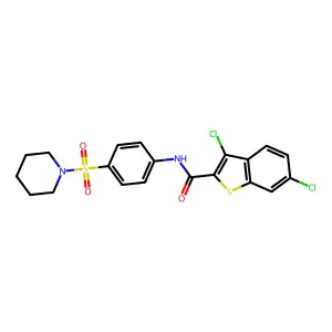 3,6-dichloro-N-(4-(piperidin-1-ylsulfonyl)phenyl)benzo[b]thiophene-2-carboxamide structure