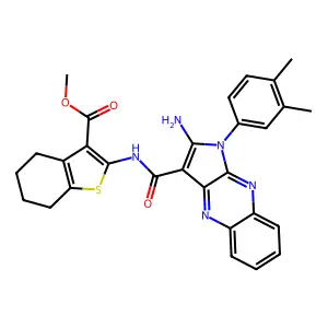 methyl 2-({[2-amino-1-(3,4-dimethylphenyl)-1H-pyrrolo[2,3-b]quinoxalin-3-yl]carbonyl}amino)-4,5,6,7-tetrahydro-1-benzothiophene-3-carboxylate structure