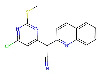 2-[6-Chloro-2-(methylsulfanyl)pyrimidin-4-yl]-2-(quinolin-2-yl)acetonitrile structure