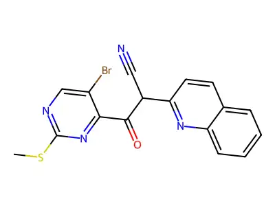3-(5-bromo-2-methylsulfanyl-pyrimidin-4-yl)-3-oxo-2-quinolin-2-yl-propanenitrile structure