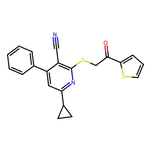 6-Cyclopropyl-2-{[2-oxo-2-(2-thienyl)ethyl]thio}-4-phenylnicotinonitrile structure