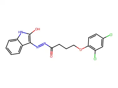 (E)-4-(2,4-dichlorophenoxy)-N'-(2-oxoindolin-3-ylidene)butanehydrazide structure