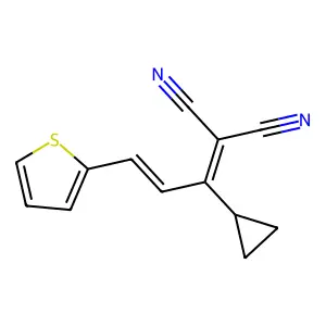 (E)-2-(1-cyclopropyl-3-(thiophen-2-yl)allylidene)malononitrile structure