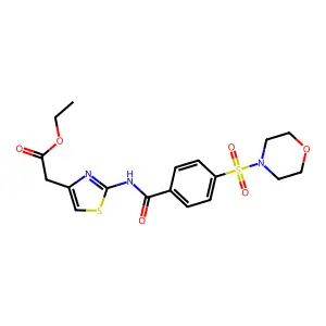 Ethyl 2-(2-(4-(morpholinosulfonyl)benzamido)thiazol-4-yl)acetate structure