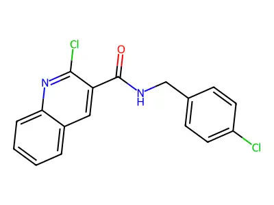 2-chloro-N-[(4-chlorophenyl)methyl]quinoline-3-carboxamide structure