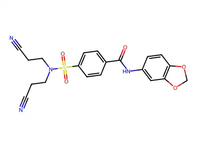 N-(benzo[d][1,3]dioxol-5-yl)-4-(N,N-bis(2-cyanoethyl)sulfamoyl)benzamide structure