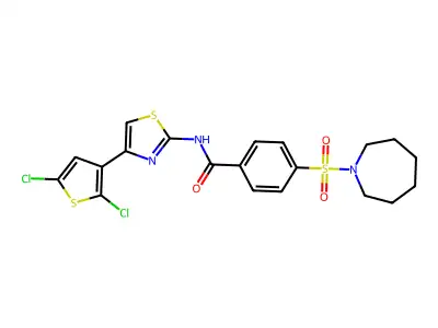 4-(azepan-1-ylsulfonyl)-N-(4-(2,5-dichlorothiophen-3-yl)thiazol-2-yl)benzamide structure