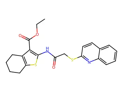 ethyl 2-{[(quinolin-2-ylsulfanyl)acetyl]amino}-4,5,6,7-tetrahydro-1-benzothiophene-3-carboxylate structure