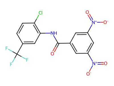 N-[2-chloro-5-(trifluoromethyl)phenyl]-3,5-dinitrobenzamide structure