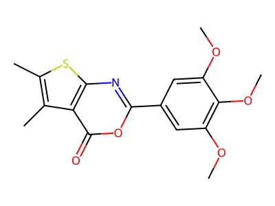 5,6-dimethyl-2-(3,4,5-trimethoxyphenyl)-4H-thieno[2,3-d][1,3]oxazin-4-one structure