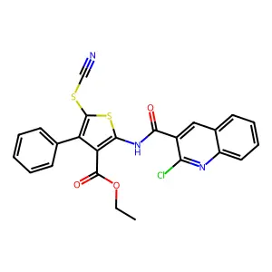 ethyl 2-[(2-chloroquinoline-3-carbonyl)amino]-4-phenyl-5-thiocyanatothiophene-3-carboxylate structure