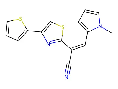 (Z)-3-(1-methyl-1H-pyrrol-2-yl)-2-(4-(thiophen-2-yl)thiazol-2-yl)acrylonitrile structure