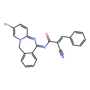 (E)-N-(2-bromo-11H-pyrido[1,2-b][2,4]benzodiazepin-6-ylidene)-2-cyano-3-phenylprop-2-enamide structure