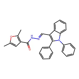 2,5-Dimethyl-3-furancarboxylic acid 2-[(1,2-diphenyl-1H-indol-3-yl)methylene]hydrazide structure