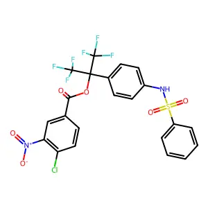 [2-[4-(benzenesulfonamido)phenyl]-1,1,1,3,3,3-hexafluoropropan-2-yl] 4-chloro-3-nitrobenzoate structure