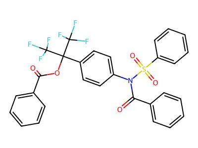 1-{4-[benzoyl(phenylsulfonyl)amino]phenyl}-2,2,2-trifluoro-1-(trifluoromethyl)ethyl benzoate structure