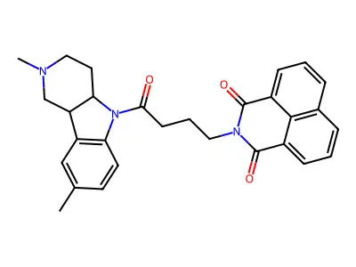 2-[4-(2,8-dimethyl-3,4,4a,9b-tetrahydro-1H-pyrido[4,3-b]indol-5-yl)-4-oxobutyl]benzo[de]isoquinoline-1,3-dione structure
