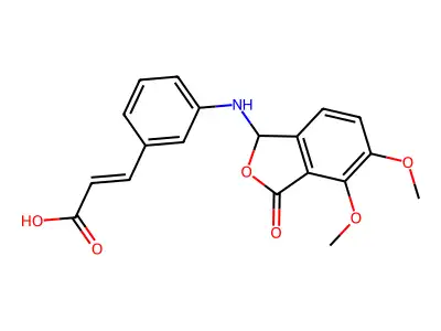 (E)-3-(3-((4,5-dimethoxy-3-oxo-1,3-dihydroisobenzofuran-1-yl)amino)phenyl)acrylic acid structure