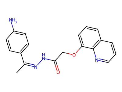 (Z)-N'-(1-(4-aminophenyl)ethylidene)-2-(quinolin-8-yloxy)acetohydrazide structure