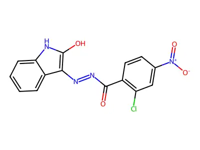 2-chloro-4-nitro-N'-(2-oxo-1,2-dihydro-3H-indol-3-ylidene)benzohydrazide structure