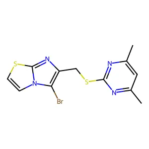 5-Bromo-6-(((4,6-dimethylpyrimidin-2-yl)thio)methyl)imidazo[2,1-b]thiazole structure