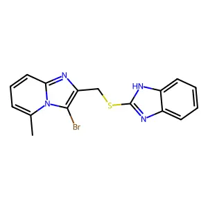 2-(((3-bromo-5-methylimidazo[1,2-a]pyridin-2-yl)methyl)thio)-1H-benzo[d]imidazole structure