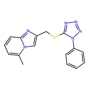 5-methyl-2-(((1-phenyl-1H-tetrazol-5-yl)thio)methyl)imidazo[1,2-a]pyridine structure