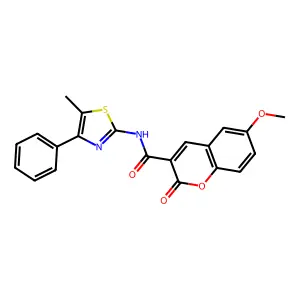 6-methoxy-N-(5-methyl-4-phenyl-1,3-thiazol-2-yl)-2-oxochromene-3-carboxamide structure