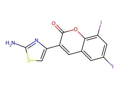 3-(2-amino-1,3-thiazol-4-yl)-6,8-diiodo-2H-chromen-2-one structure