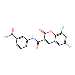 3-[(6,8-Dichloro-2-oxochromen-3-yl)carbonylamino]benzoic acid structure