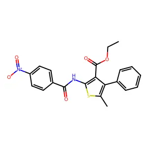Ethyl 5-methyl-2-(4-nitrobenzamido)-4-phenylthiophene-3-carboxylate structure