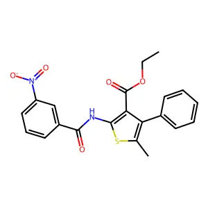 Ethyl 5-methyl-2-(3-nitrobenzamido)-4-phenylthiophene-3-carboxylate structure