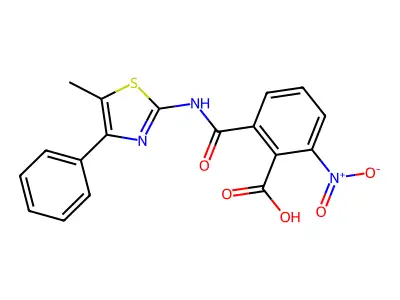 2-[(5-Methyl-4-phenyl-1,3-thiazol-2-yl)carbamoyl]-6-nitrobenzoic acid structure