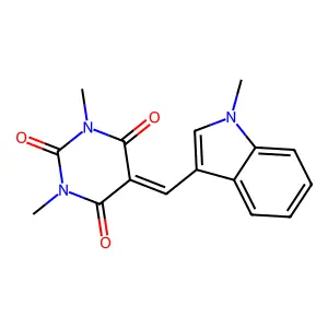 1,3-dimethyl-5-[(1-methyl-1H-indol-3-yl)methylidene]-1,3-diazinane-2,4,6-trione structure