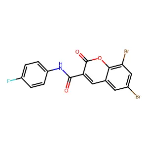 6,8-dibromo-N-(4-fluorophenyl)-2-oxo-2H-chromene-3-carboxamide structure