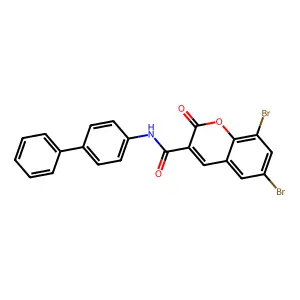 N-(biphenyl-4-yl)-6,8-dibromo-2-oxo-2H-chromene-3-carboxamide structure