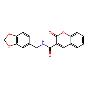 N-(1,3-benzodioxol-5-ylmethyl)-2-oxochromene-3-carboxamide structure