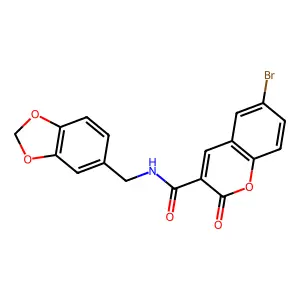 N-(1,3-benzodioxol-5-ylmethyl)-6-bromo-2-oxo-2H-chromene-3-carboxamide structure