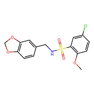 N-(1,3-benzodioxol-5-ylmethyl)-5-chloro-2-methoxybenzenesulfonamide structure