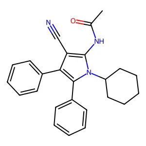 N-(3-cyano-1-cyclohexyl-4,5-diphenylpyrrol-2-yl)acetamide structure