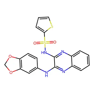 N-[3-(1,3-benzodioxol-5-ylamino)quinoxalin-2-yl]thiophene-2-sulfonamide structure