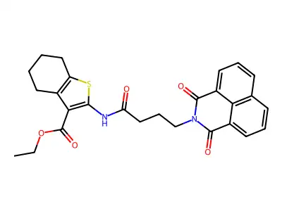 ethyl 2-(4-{2,4-dioxo-3-azatricyclo[7.3.1.0^{5,13}]trideca-1(12),5,7,9(13),10-pentaen-3-yl}butanamido)-4,5,6,7-tetrahydro-1-benzothiophene-3-carboxylate structure