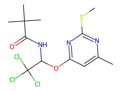 2,2-dimethyl-N-(2,2,2-trichloro-1-{[6-methyl-2-(methylsulfanyl)pyrimidin-4-yl]oxy}ethyl)propanamide structure