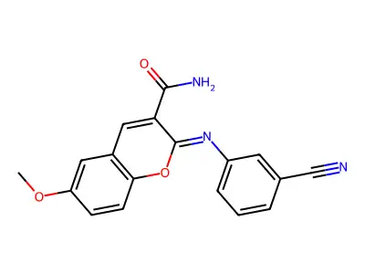 (2Z)-2-[(3-cyanophenyl)imino]-6-methoxy-2H-chromene-3-carboxamide structure